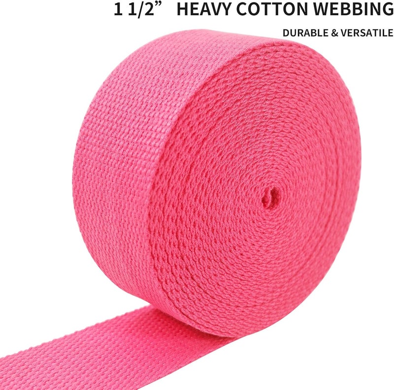 Evora 1.5 inch Cotton Webbing Braid Handles Bag Strap 15ft High Density Webbing Plain Weave Straps for Cloth Tote Bag, Pet Collars, DIY Projects, Crafts, Outdoor Accessories (Neon Rose 575) - Image 2
